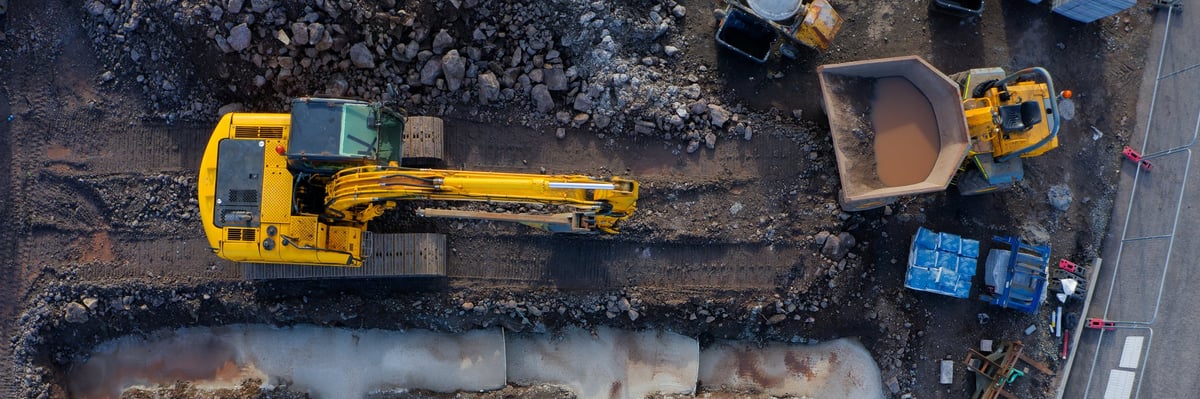 Aerial view of a rural site being levelled for earthworks by Irwins Excavation
